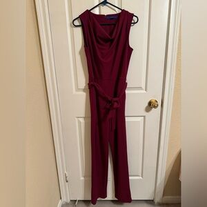 Burgundy Jumpsuit with cloth belt